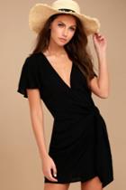 Lulus | Vashti Black Wrap Dress | Size Large | 100% Rayon