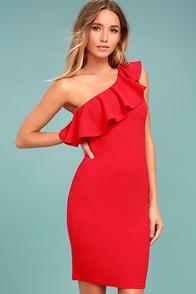 Lulus Life Is But A Dream Red One-shoulder Bodycon Dress