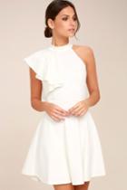 Lulus | Chic Goals White One-shoulder Skater Dress | Size Medium | 100% Polyester
