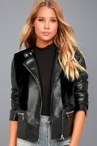 Lulus | Renegade Heart Black Faux Fur Vegan Leather Moto Jacket | Size Large | 100% Cotton | Vegan Friendly