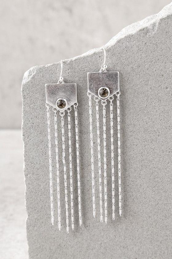 Lulus | Natural Elements Silver Rhinestone Earrings