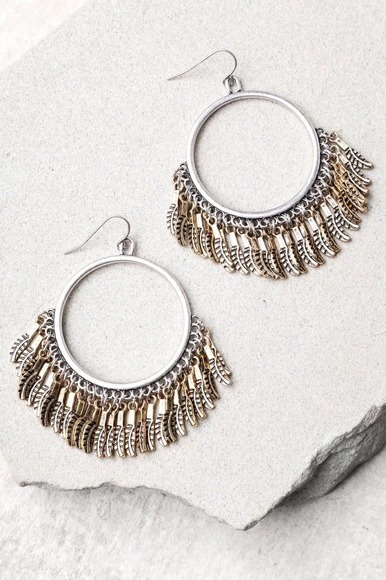Lulus | Plume Gold And Silver Hoop Earrings