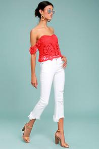 J.o.a. Fete White Distressed Ankle Skinny Jeans