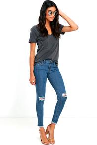 O2 Denim Lean With It Medium Wash Distressed Ankle Skinny Jeans