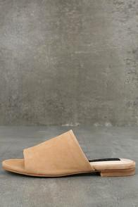 Steven By Steve Madden Calahan Sand Suede Leather Peep-toe Mules