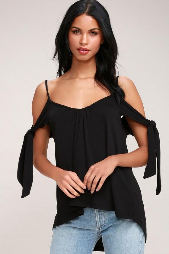Free People Believe Me Black Off-the-shoulder Tee | Lulus