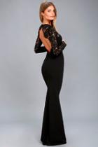 Lulus Whenever You Call Black Lace Maxi Dress