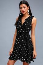 Nightlife Black Polka Dot Wrap Dress | Lulus