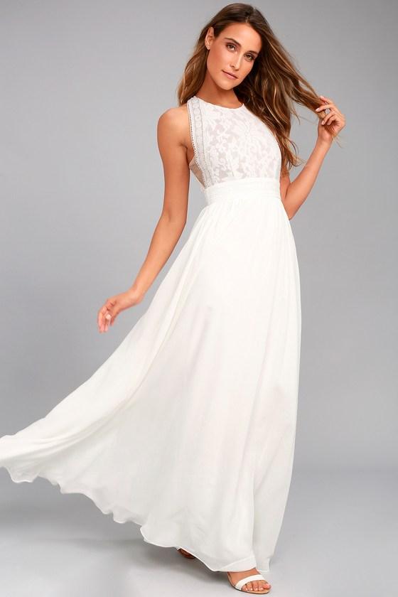 Lulus | Forever And Always White Lace Maxi Dress | Size Small | 100% Polyester