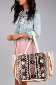 Lulus Deja Beige Beaded Tote