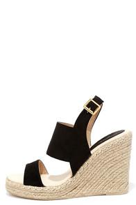 Qupid Cruising Along Black Suede Wedge Sandals