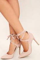 Anne Michelle Looking Good Nude Suede Lace-up Heels