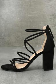 Jacobies Caley Black Suede Ankle Strap Heels