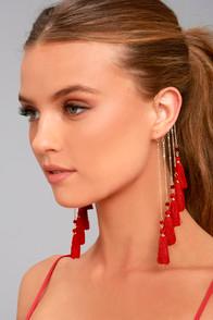 Lulus Soul Of A Gypsy Gold And Red Tassel Ear Cuff