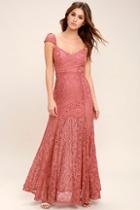 Lulus Evening Dreaming Rusty Rose Lace Maxi Dress
