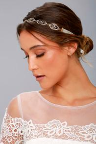 Lulus Breathtaking Cream And Gold Rhinestone Headband