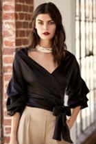 I Wanna Know Black Satin Wrap Top | Lulus