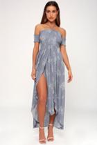 Sage The Label Daydream Blue Grey Floral Print Off-the-shoulder Midi Dress | Lulus