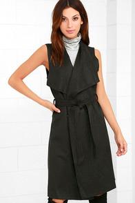 Lulus Water Under The Bridge Charcoal Grey Suede Vest