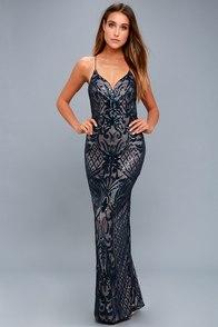 Lulus Ruby Navy Blue Sequin Lace-up Maxi Dress