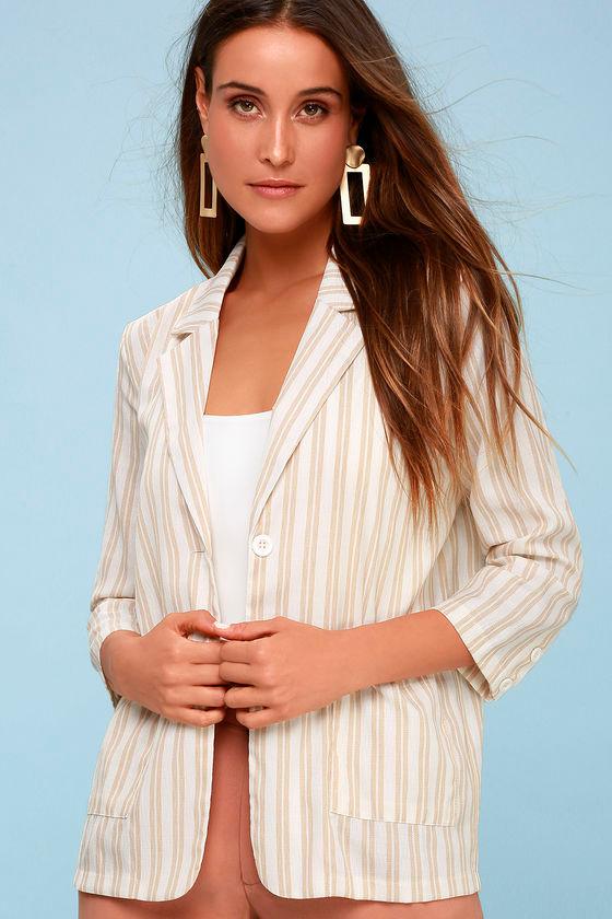 Honey Belle Louisville Beige Striped Blazer | Lulus