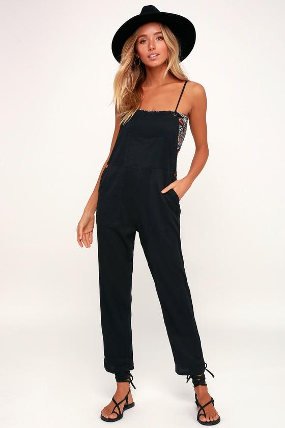 Amuse Society Feeling Good Black Tie-strap Overalls | Lulus