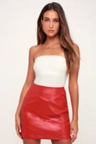 Minkpink Baddie Red Vegan Leather Mini Skirt | Lulus