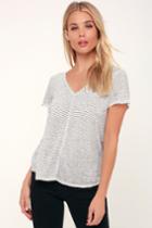 Project Social T Wearever Black And White Striped V-neck Tee | Lulus