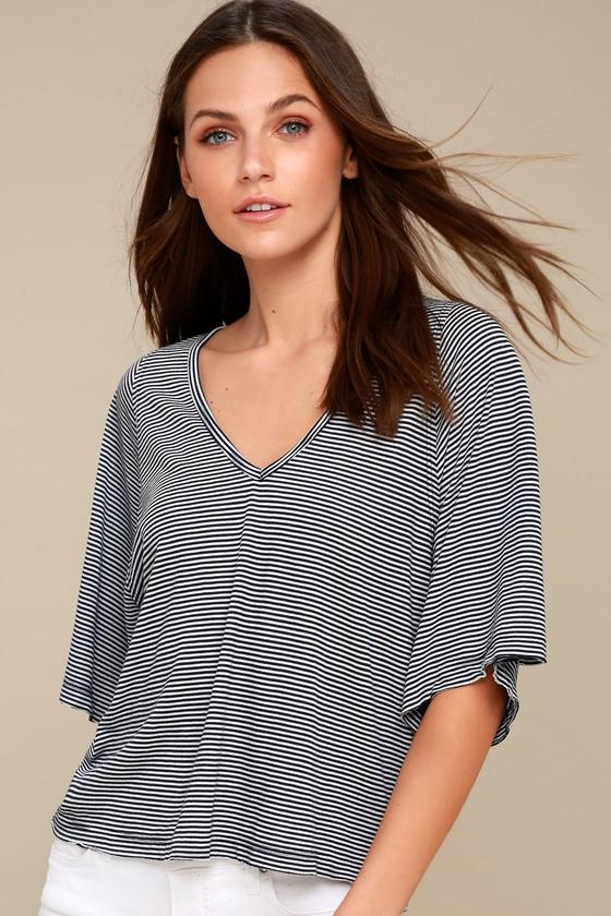 Project Social T Keirnan Navy Blue And White Striped Top | Lulus