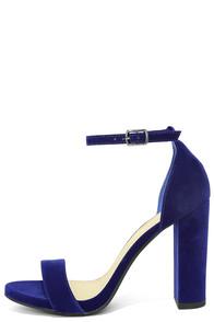 Delicious Viviana Navy Blue Velvet Ankle Strap Heels
