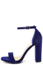 Delicious Viviana Navy Blue Velvet Ankle Strap Heels