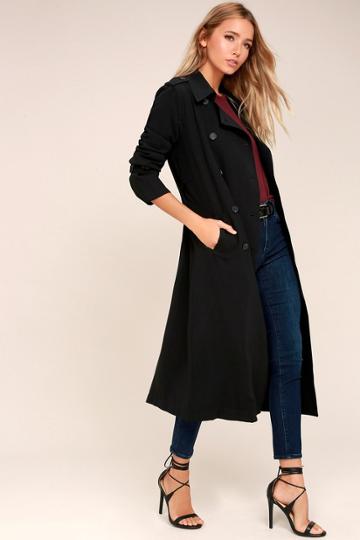 J.o.a. | Alias Black Maxi Trench Coat | Size Large | 100% Polyester | Lulus