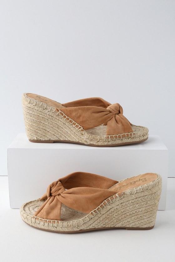 Splendid Bautista Tan Genuine Suede Leather Espadrille Slide Wedges | Lulus