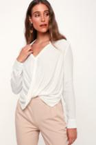 Best In The Biz White Button-up Twist-front Top | Lulus