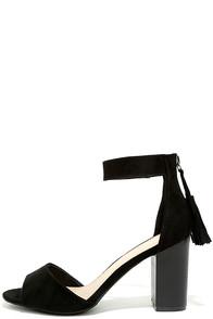 Lulus Zoey Black Suede Ankle Strap Heels