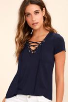Lulus Enjoy The Ride Navy Blue Lace-up Top