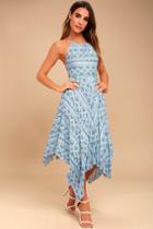 Moon River | Fair Isle Slate Blue Print Midi Dress | Size Large | 100% Rayon | Lulus
