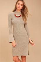 Evidnt Aleina Beige Bodycon Midi Sweater Dress