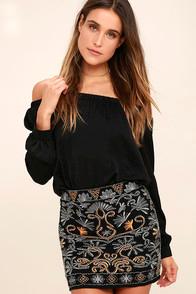 Lulus Your Year Black Beaded Mini Skirt