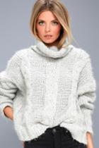 Dance & Marvel Cozy Down Light Grey Knit Turtleneck Sweater | Lulus