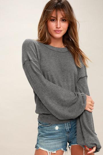 Free People Tgif Charcoal Grey Sweatshirt | Lulus