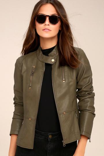 Tcec Tcec | Peace Of Mind Olive Green Vegan Leather Moto Jacket | Lulus