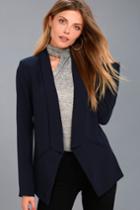 Lulus | Miss Punctuality Navy Blue Blazer | Size Medium