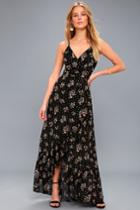 Adanna Black Floral Print Wrap Maxi Dress | Lulus