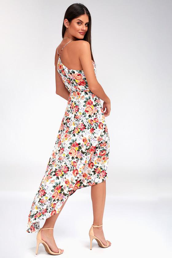 Lucy Love Alter Your Mood White Floral Print High-low Wrap Dress | Lulus