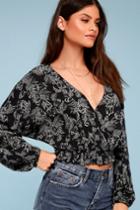 Amuse Society Idyllic Black Floral Print Long Sleeve Crop Top | Lulus