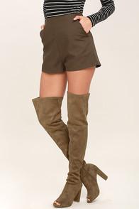 Wild Diva Lounge Aletha Taupe Suede Peep-toe Thigh High Boots