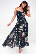 Feeling Freesia Navy Blue Floral Print Maxi Dress | Lulus
