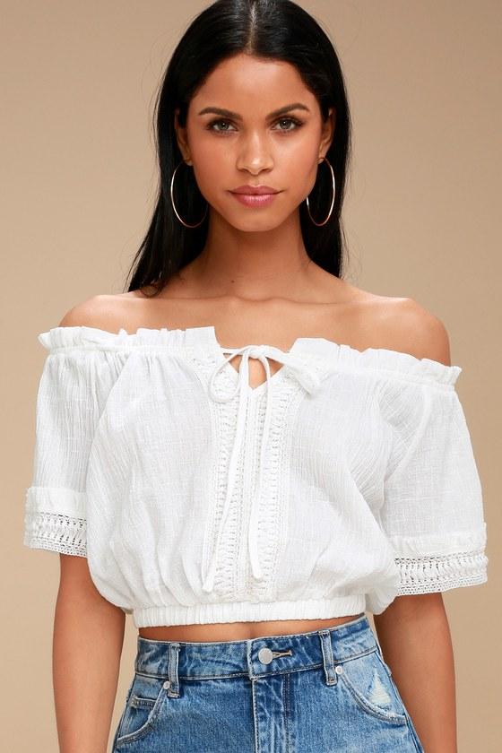 Moon River Fulton White Off-the-shoulder Crop Top | Lulus