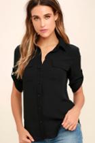 Lulus | Best Of Friends Black Button-up Top | Size X-large | 100% Polyester